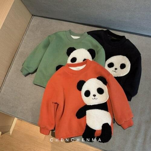 Baby Boy Sweatshirts 2019 Autumn Winter New Childrens Cartoon Panda Sweatshirts Kids Girl Casual Plus Velvet Warm Pullovers Top