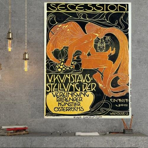 Vienna Secession Fifth Exhibition, Vintage Poster, Angel and Typography, Black and Orange, Wall Hanging, Fine Art, Gift Idea