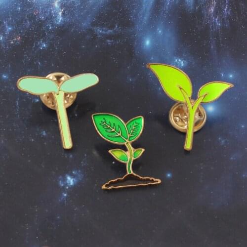Green Plant Brooch Saplings Leaves Tree Buds Branch Fresh Plant Enamel Pin Shirt Backpack Badge Green Protector and Friend Gifts