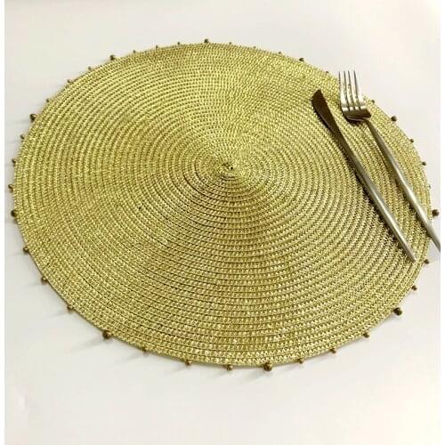 Pearl Woven Placemat Table Non-slip Mats Coffee Tea Place Mats Kitchen Decoration Christmas Gold decorated