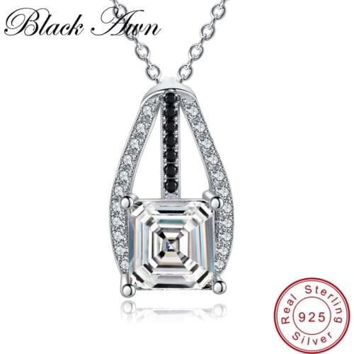[BLACK AWN] 925 Sterling Silver Necklace for Women Trendy necklaces pendants Square Sterling Silver Jewelry P045