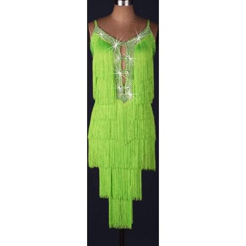 2017 Sex Adult Lady Latin Dance Dress Royal Organza Rhinestone Tassel Lulu Dance Dress Robe Danse Latine Tango Samba Woman