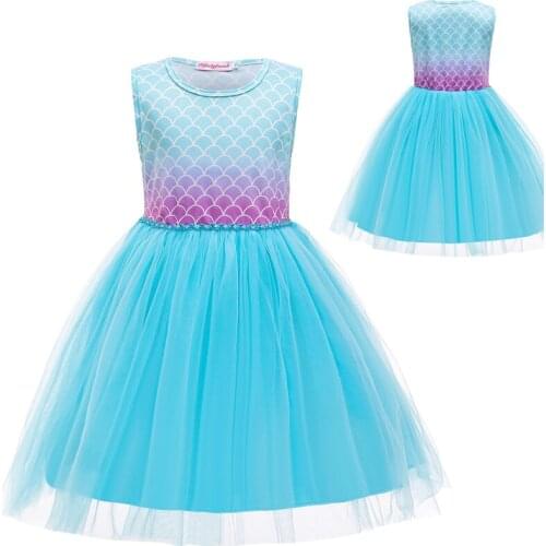 1pcs Baby Girls Mermaid Dress Halloween Kids Princess Sleeveless Dress For Cosplay Party Children Summer Soft Clothes C30K110