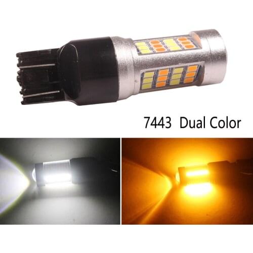 1Pcs T20 LED 7443 W21/5w Dual-Color Switchback Bulbs 2835 42-SMD White to Amber Lamp Car Driving/Turn Signal Lights