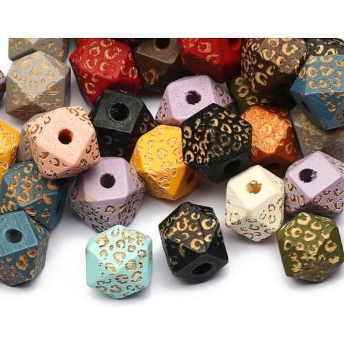 10/12/16mm Colorful Mixed Polygon Natural Wood Beads Wooden 10pcs Loose Spacer Beads For Jewelry Making DIY Accessories