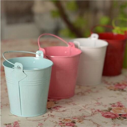 2pcs Colorful Mini Metal Bucket Candy Favours Box Pail Wedding Party Gifts For for Flowers Gift Party Supplies