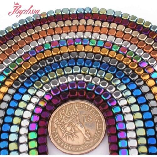 4mm Smooth Cube Suqare Hematite Beads Natural Stone Spacer Loose Beads for DIY Women Men Necklace Bracelets Jewelry Making 15"