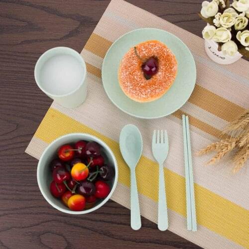6Pcs/Set Wheat Straw Tableware Portable Travel Cutlery Sets Outdoor Dinnerware Sets