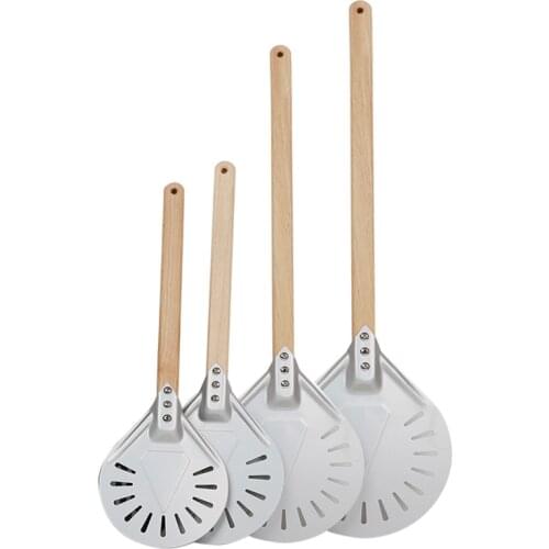 8/9/10 Inch Round Perforated Turning Pizza Peel Non-slip Wooden Handle Baking Bread Shovel Paddle Tools Outdoor Oven Accessories