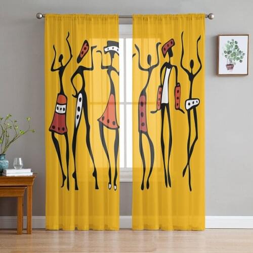 African Women Dance Ethnic Tulle Curtains For Living Room Bedroom Transparent Tulle Curtains Window Drapes Sheer Curtain