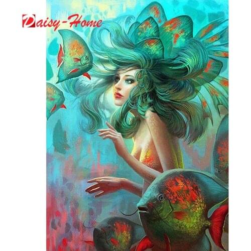5D Diy Diamond Painting Mermaid Cross Stitch Kits Diamond Embroidery Fantasy Sea Girl Needlework Diamond Mosaic Home Decoration