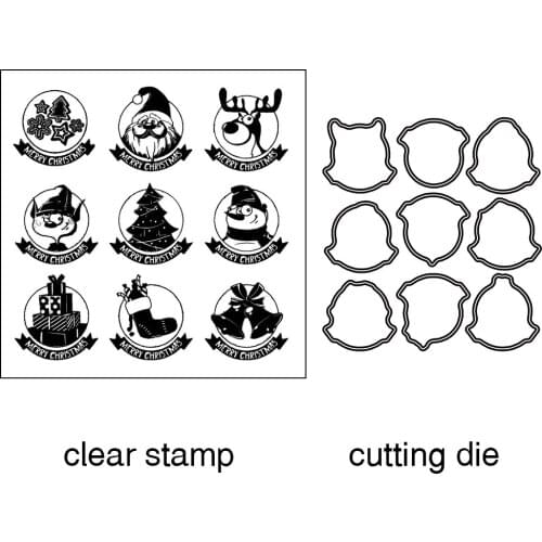 AZSG Happy Christmas Tree Gift Cutting Dies Clear Stamps For DIY Scrapbooking/Card Making/Album Decorative Silicone Stamp Crafts