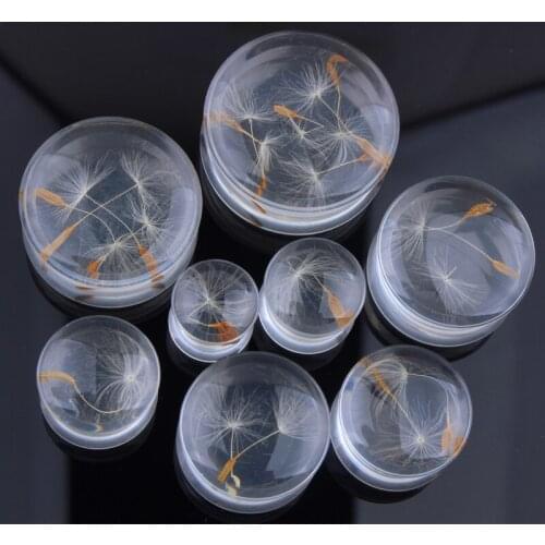 White 1 Pair Dandelion Flower Acrylic Ear Plugs Gauge Ear Expanders Stretchers Flesh Tunnels Body Piercing Jewelry 10mm-25mm