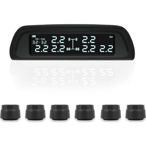 1Set TPMS Car Truck Wireless Tire Pressure Monitoring System With 6 External Sensors Replaceable Battery LCD Display