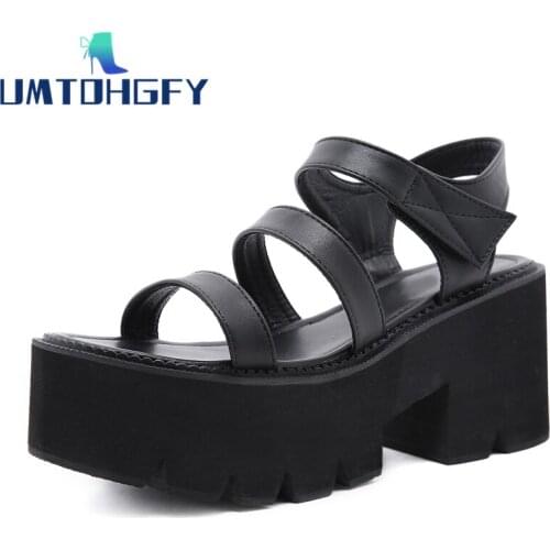 Genuel Leather Lolita Girls Party Gladiator Sandals For Women Platform Heels Hook Loop Ankle Strap Lady Casual Shoes Rome Summer