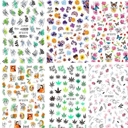 Flora sticker for nail art decoration flower leaves butterfly Face graffiti self adhesive slider nail decal XF013