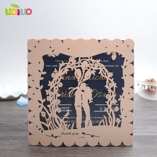 Hot incarnadine couple 50pcs Classic Style Wedding Invitations Cards Custom Laser Cut Flower Printable Customizable birthday