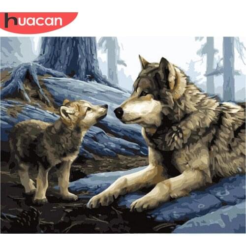 HUACAN Painting By Number Wolf Drawing On Canvas HandPainted Paint Art Gift DIY Coloring By Number Animal Kits Home Decoration