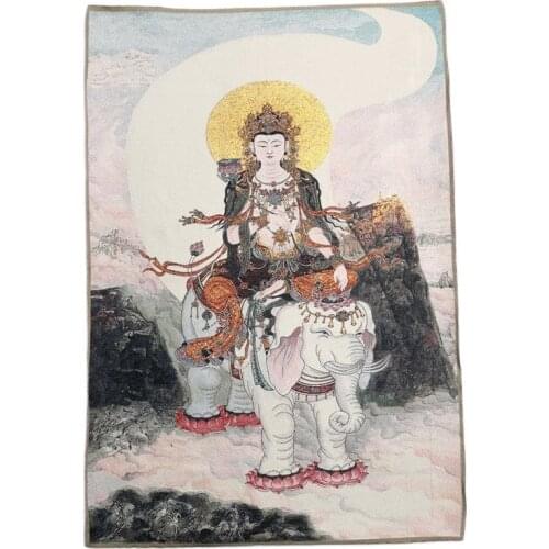 China old Tibet silk Thang ka like hanging painting fengshui Samantabhadra God statue portrait