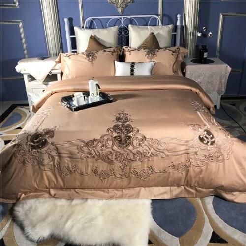 Royal Egyptian embroidery luxury cotton camel 4/6 oversize bed covers, oversize bed sheets, down quilt covers/flax pillowcases