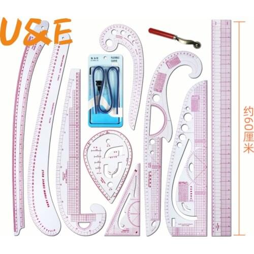 HOT 7Pcs/Set Ruler Tailor Measuring Kit Sewing Drawing Ruler Yardstick Sleeve Arm French Curve Set Cutting Ruler Paddle Wheel