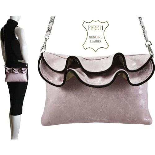 Soft Pink Vintage Retro Forties Fifty Sixties Real Genuine Leather Bag Bow Chain Handbag Urban Style Chic Trendy