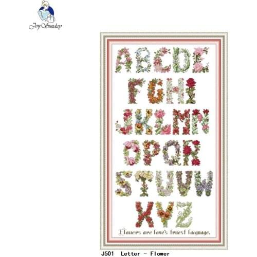 Flowers English Alphabet Cross Stitch Kit 14ct 11ct Count Print Canvas Embroidery Set DIY Manual Needlework Decorative Painting