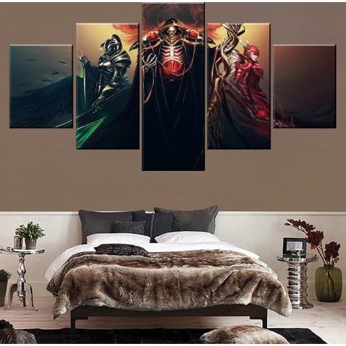 Wall Decorative Unique Ainz Ooal Gown And Demon Vampire Poster 5 Pieces Anime Overlord Canvas HD Print Modular Artwork Painting