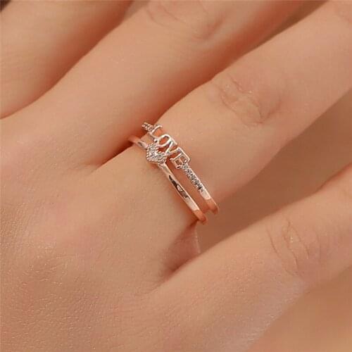 New Fashion Crystal Word Love Opening Ring For Women Girls Simple Style Copper Adjustable Finger Jewelry Party Gifts