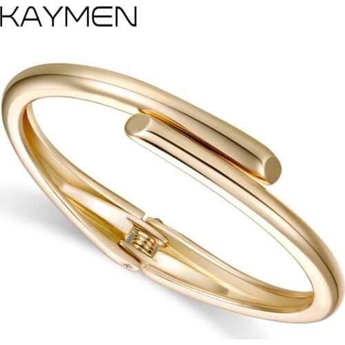 KAYMEN New Fashion Gold-palting Cuff Bracelet Polishing Good Statement Cuff Bangle Nail Bangle for Women Men Unisex Jewelry 3298