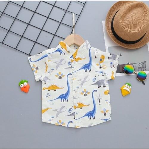 Infant Clothing 2021 Summer New Cotton Short-sleeve Boys Dinosaur Printed Shirt Casual Baby Girl Shirt White 1 2 3 4 5 Years Old