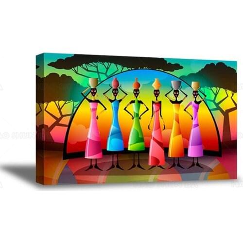 African Women Portrait Beautiful African Landscape Canvas Wall Decor Colorful Painting Office New African Collection Artwork