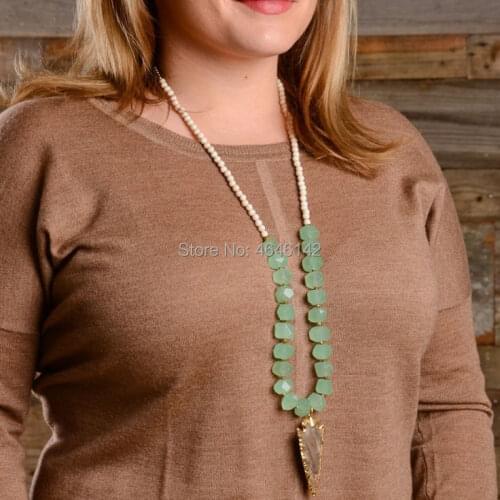 New Natural River Stones Arrowhead Charm Pendant Necklace Aventurine Women Ethnic Necklace Jewelry Wholesale Arrowhead Pendant