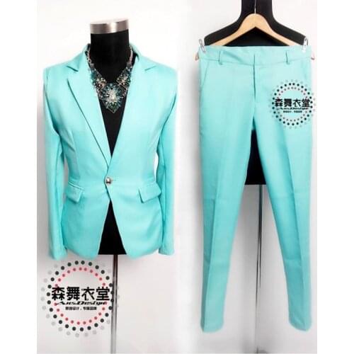 S-5xl ! 2021 Men New Fashion Slim Dj Male Singer Dj Gd Show Luo With Milk Blue Slim Suit Costume Formal Dress Costumes