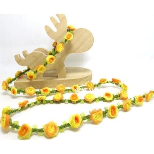 Special Edition|Compact Pink Ombre Rose Buds on Green Woven Rococo Ribbon Trim|Decorative Floral Ribbon|Scrapbook