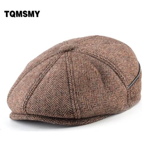 TQMSMY Peaked Cap With Earflaps Faux Wool Beret Hat Men Autumn Winter Newsboy Cap Man Vintage Berets Solid Color Boina Hat TME77