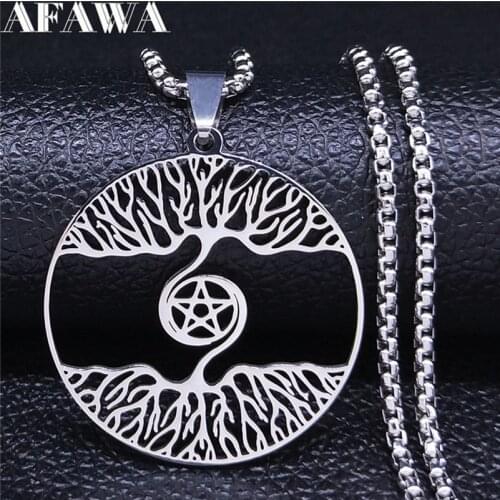 Witchcraft Pentagram Stainless Steel Chain Necklace Women Silver Color Chain Necklace Jewelry joyeria acero inoxidable N4253S02