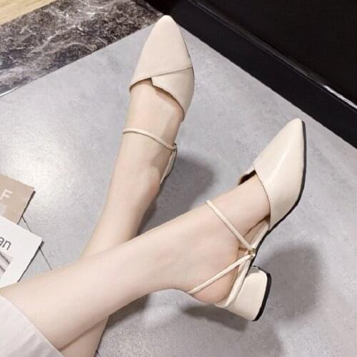 Women Sandals 2021 Summer Mid Heel Sandals Casual Roman Closed Toe Shoes Fashion Women Block Heels Pointed Toe Sandals Slippers
