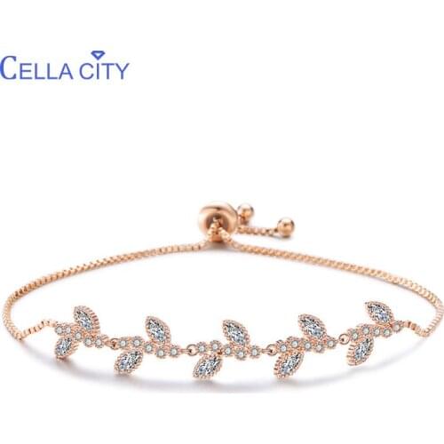 Cellacity 925 Sterling Silver Jewelry Delicate Gemstones Bracelet for Women Plant Leaf Rose Gold Color AAA Zircon Anti-allergy