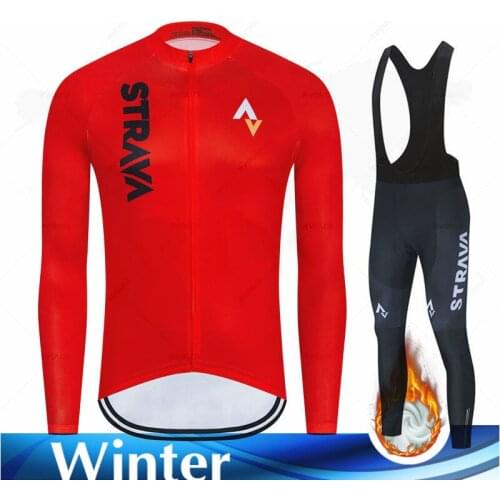 2022 Strava Winter Thermal Fleece Cycling Clothes Men Jersey Suit Outdoor Bike MTB Clothing Bib Pants Set Ropa Ciclismo Hombre