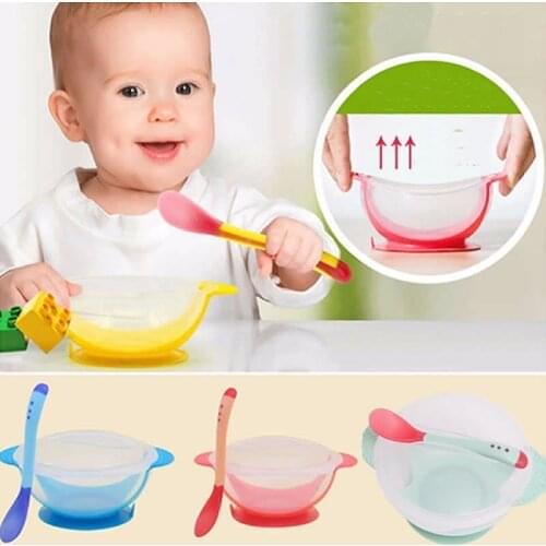 1pc/3Pcs/set Baby Tableware Dinnerware Suction Bowl with Temperature Sensing Spoon baby food Baby dinner Feeding Bowls dishes