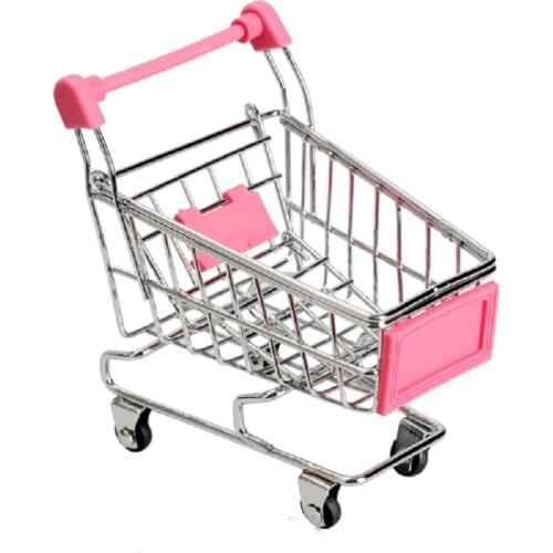 1Pcs Mini Supermarket Shopping Trolley Phone Holder Office Desk Storage Shopping Cart Toy Handcart Eco-Friendly Basket