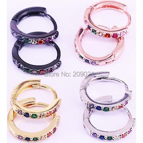 New Fashion 10Pairs Metal Copper Paved rainbow CZ Round Charm Hoop Earrings for women girls