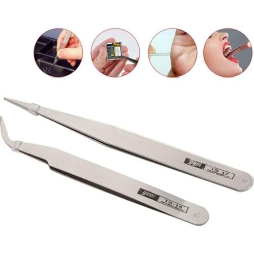 2pcs/set Stainless Steel Anti-static Precision Tweezers Set Eyebrow Diamond Tweezers Electronics Repair Tools