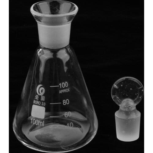 2Pcs Laboratory Borosilicate Glass Narrow Neck Erlenmeyer Conical Flasks With Ground-in Stoppers 50ml/100ml/150ml/250ml