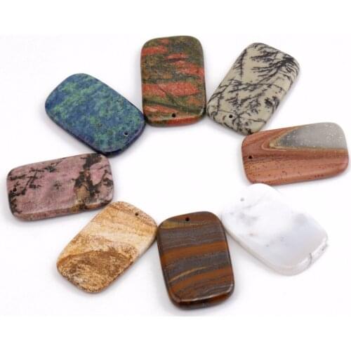 Beadsland Rectangle Grained Vintage Nature Stone Pendant For Fashionable Man Women DIY Pendant Necklace Special Gift
