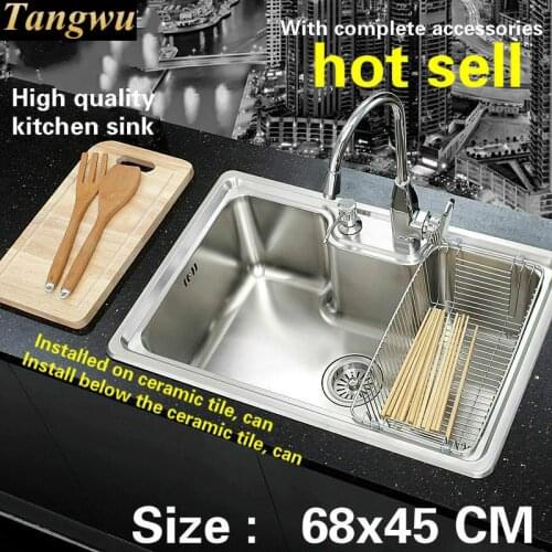 Free shipping Fashionable kitchen sink 0.8 mm thick luxurious food grade 304 stainless steel single slot hot sell 680 x450 MM