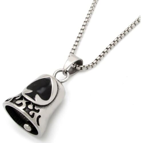 Free Shipping Punk 316L Stainless Steel Silver color Flame Shape Epoxy Resin Poker Spades Bell Both Pendant Jewelry
