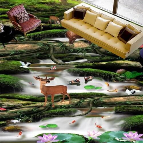Free Shipping office park street dining room cafe decoration Forest water non-slip self-adhesive PVC floor mural high quality