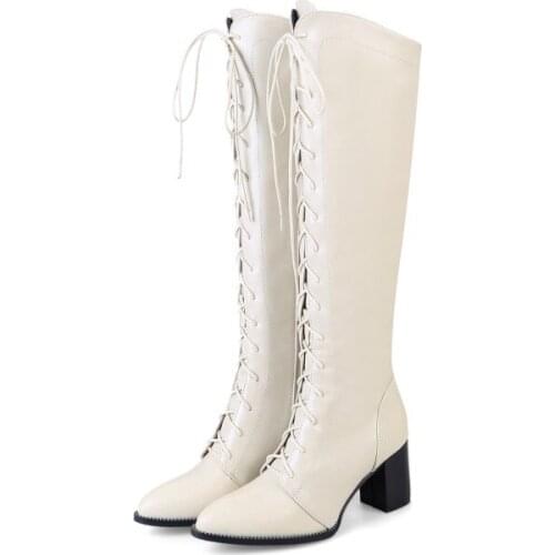 Big Size Long barrel over knee boots Slender high-heeled womens boots with cross straps